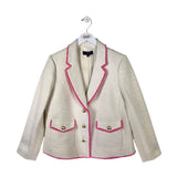 TALBOTS TWEED FRINGE TRIM BLAZER WHITE PINK 14P
