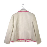 TALBOTS TWEED FRINGE TRIM BLAZER WHITE PINK 14P