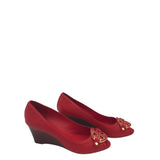LEATHER PEEP TOE WEDGE DESIGNER SHOES RED BROWN 10M