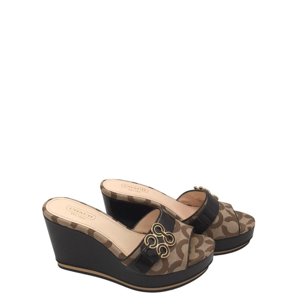 COACH MONOGRAM WEDGE SHOES BLACK TAUPE 5B