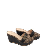 COACH MONOGRAM WEDGE SHOES BLACK TAUPE 5B