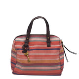 FOSSIL LEATHER SATCHEL W/ CROSSBODY STRIPE HANDBAG CORAL MULTI 13”x8”x7”