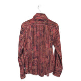 ROBERT GRAHAM EMBROIDERED STRIPE LONG SLEEVE DESIGNER BLOUSE RED MULTI SMALL