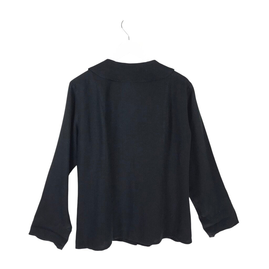 FLAX LINEN LONG SLEEVE BLOUSE BLACK SMALL