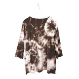 KRISTA LARSON TIE DYE LONG SLEEVE DESIGNER TOP BROWN WHITE OS