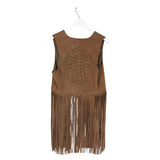 RANCHO ESTANCIA LEATHER FRINGE STUDDED VEST TAN LARGE