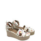 BAMBOO ESPADRILLE FLORAL SANDAL SHOES WHITE PINK 6