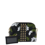 MICHAEL KORS CAMO STUDDED CHAIN CROSSBODY W/CARDHOLDER HANDBAG GREEN BLACK 9.5”x5”x3”