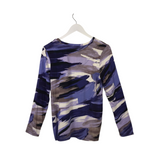 CHICO'S PRINT TEE LONG SLEEVE TOP LAVENDER WHITE 1