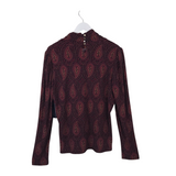 TOMMY HILFIGER NWT$69 PAISLEY LONG SLEEVE COWL TOP MAROON BEIGE XLARGE