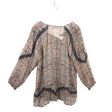 4 LOVE AND LIBERTY 100% SILK LONG SLEEVE DESIGNER TOP PINK GRAY MEDIUM