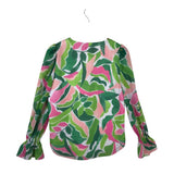 MILLY PRINT LONG SLEEVE DESIGNER TOP GREEN PINK M/L