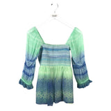 HALE BOB SMOCKED 3/4 SLEEVE DESIGNER TOP GREEN BLUE MEDIUM