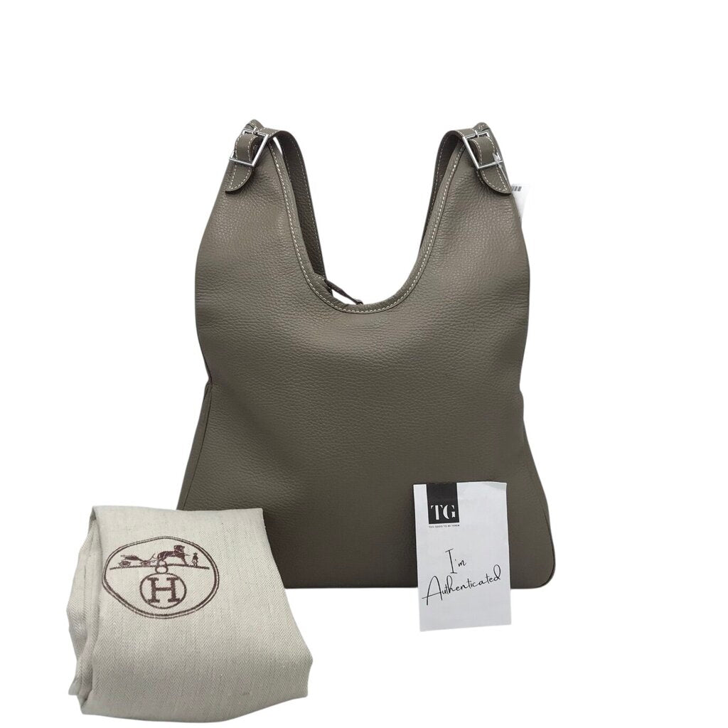 HERMES MASSAI LEATHER SHOULDER w/ DUST BAG LUXE HANDBAG BEIGE 11”x15.5”x2”