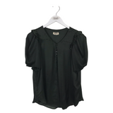 ZADIG & VOLTAIRE RET$358 SATIN SHORT SLEEVE DESIGNER TOP OLIVE MEDIUIM