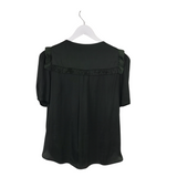 ZADIG & VOLTAIRE RET$358 SATIN SHORT SLEEVE DESIGNER TOP OLIVE MEDIUIM