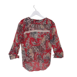 DIANE VON FURSTENBERG SILK FLORAL LACE TRIM 3/4 SLEEVE DESIGNER TOP RED WHITE 8