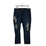LAUREN RALPH LAUREN EMBELLISHED STRAIGHT LEG JEANS BLUE CREAM 8