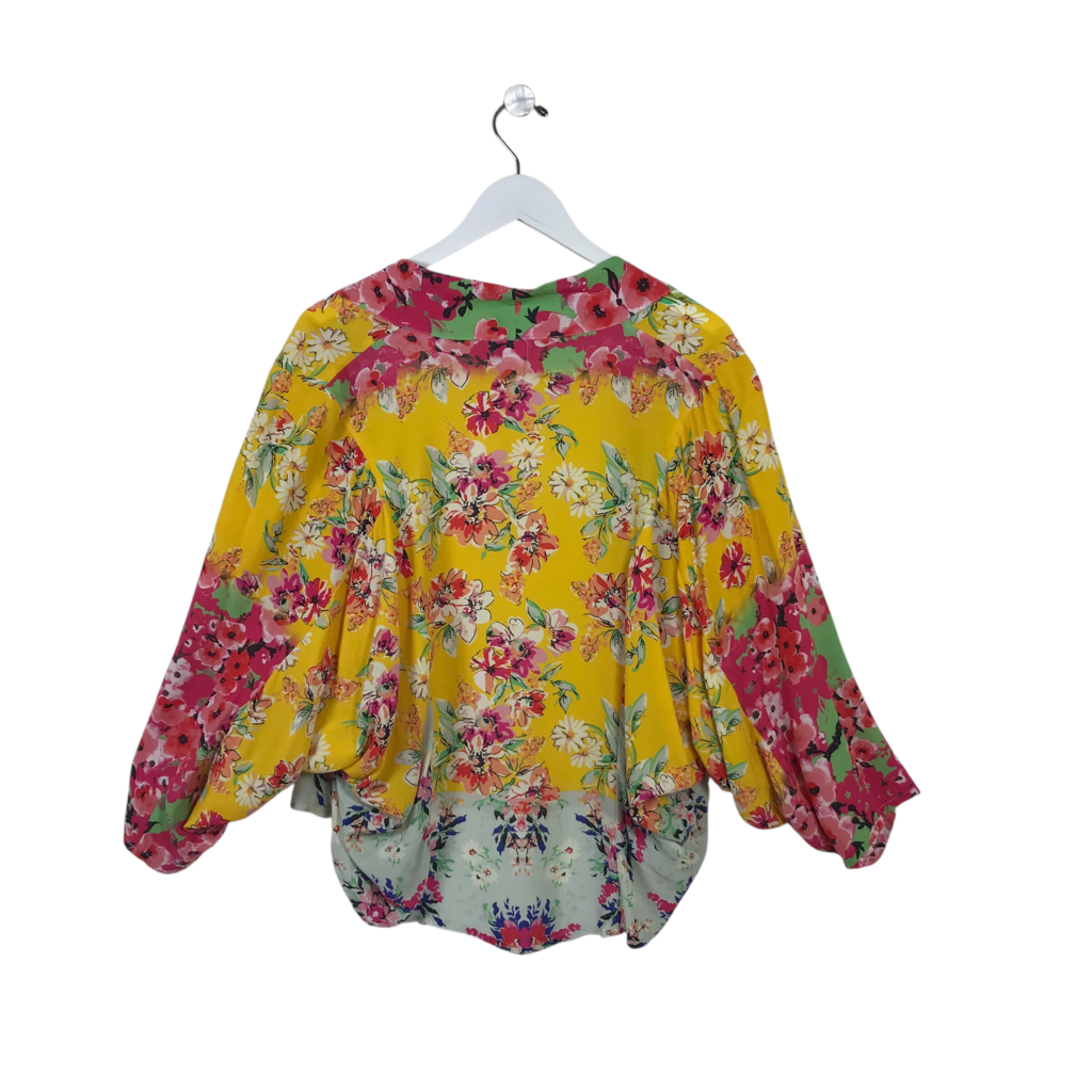 AKEMI + KIN OPEN FRONT KIMONO YELLOW PINK OS