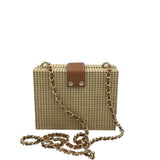 J MCLAUGHLIN WICKER CROSSBODY HANDBAG BROWN GOLD 7.5” 5”x2.5”