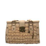ELLIOTT LUCCA FAUX FUR SATCHEL HANDBAG TAN 11” 8”x5”