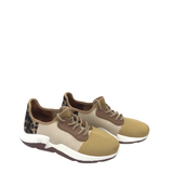 RET$254 ANIAML PRINT KNIT SNEAKER DESIGNER SHOES TAN WHITE 8.5M