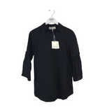 CROWN LINEN DESIGNS NWT FLARE SLEEVE BLOUSE BLACK XSMALL