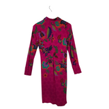 JOHNNY WAS FLORAL LONG SLEEVE DESIGNER DRESS PINK PURPLE SMALL