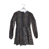 GANNI ANIMAL PRINT SMOCKED LONG SLEEVE DESIGNER DRESS CREAM BLACK XSMALL