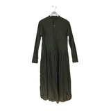 PAS DE CALAIS NWT$530 CRINKLE LONG SLEEVE MAXI DESIGNER DRESS OLIVE XSMALL