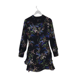 PARKER SILK FLORAL BEAD TRIM LONG SLEEVE DESIGNER DRESS BLACK MULTI SMALL