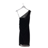 DAVID MEISTER NWT DOTS MESH RUCHED ONE SHOULDER DESIGNER DRESS BLACK SILVER 6