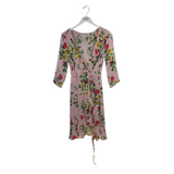 MILLY RET$495 SILK FLORAL WRAP 3/4 SLEEVE DESIGNER DRESS PINK GREEN 4