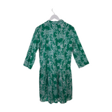 RO'S GARDEN NWT$195 FLORAL LONG SLEEVE DESIGNER DRESS GREEN WHITE SMALL