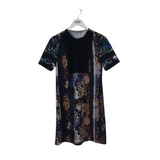 CLOVER CANYON PRINT SHORT SLEEVE DESIGNER DRESS BLACK ,I;TO SMALL