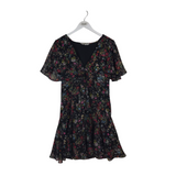 RANNA GILL FLORAL SHORT SLEEVE DESIGNER DRESS BLACK MULTI SMALL