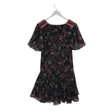 RANNA GILL FLORAL SHORT SLEEVE DESIGNER DRESS BLACK MULTI SMALL