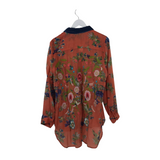 ARATTA SILENT JOURNEY EMBROIDERED VELOUR COLLAR LONG SLEEVE DESIGNER BLOUSE CORAL MULTI XLARGE