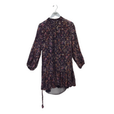 OLIVACEOUS MINI FLORAL LONG SLEEVE BRAIDED BELT DRESS PURPLE GOLD SMALL