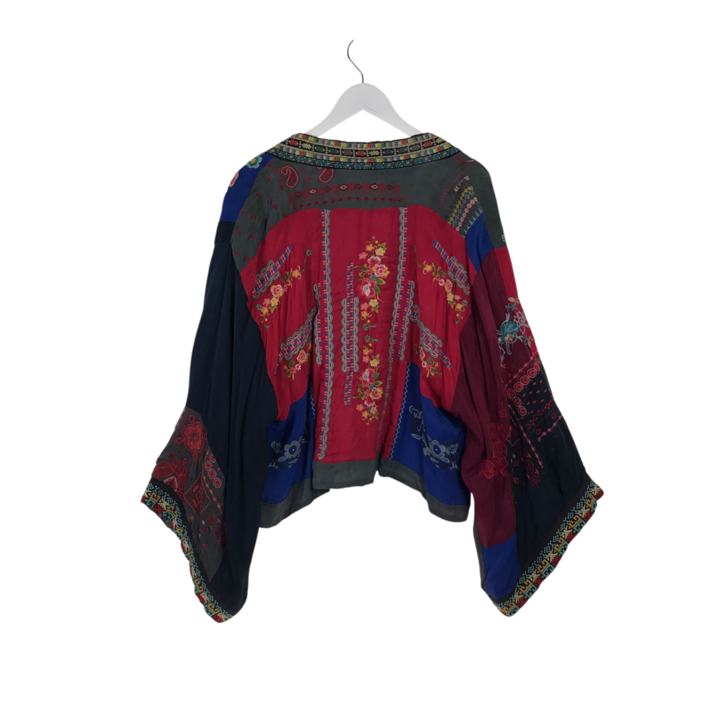 JOHNNY WAS SILK EMBROIDERED REVERSIBLE DESIGNER KIMONO BLUE MULTI XLARGE