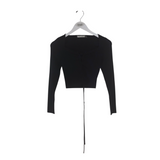ALICE + OLIVIA RET$395 CROP LONG SLEEVE DESIGNER TOP BLACK XSMALL