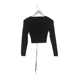 ALICE + OLIVIA RET$395 CROP LONG SLEEVE DESIGNER TOP BLACK XSMALL