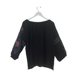 JOHNNY WAS LINEN EMBROIDERED DESIGNER TOP BLACK MULTI XLARGE