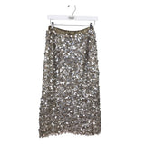 CHICO'S RET$149 SEQUIN MIDI SKIRT CHAMPAGNE SILVER 0