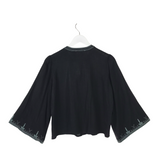 SOLITAIRE CROSS-STITCHED FLARE SLEEVE BLOUSE BLACK MULTI SMALL