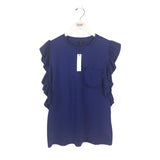 DREW NWT$168 RUFFLE SLEEVE DESIGNER TOP BLUE MEDIUM