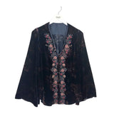EMBROIDERED VELOUR TOP NAVY BROWN M/L