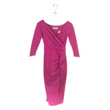 CHIARA BONI RUFFLE KNIT 3/4 SLEEVE DESIGNER DRESS FUCHSIA 40