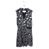 LEIFSDOTTIR MINI PRINT SLEEVELESS DESIGNER DRESS GREY BLACK 0