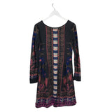 KNITTED & KNOTTED EMBROIDERED SWEATER DRESS LONG SLEEVE PRINT DESIGNER DRESS GREY MULTI SMALL